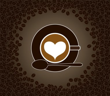 fincan cappuccino kahve b tarafından çevrili kalp şekli desenli