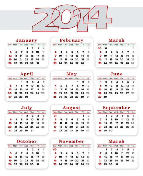 Calendar 2014 — Stock Vector