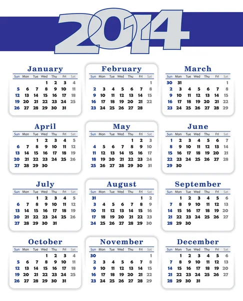 Calendar 2014 Blue — Stock Vector