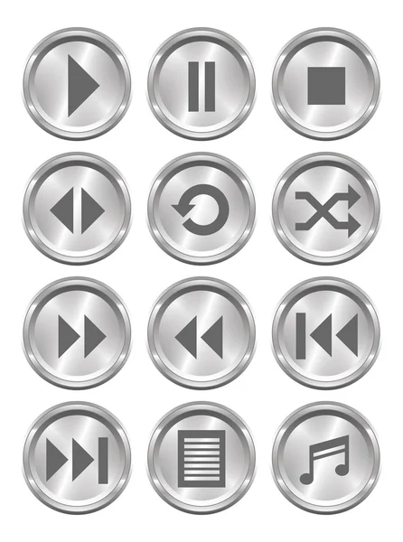 Metal Media Buttons — Stock Vector