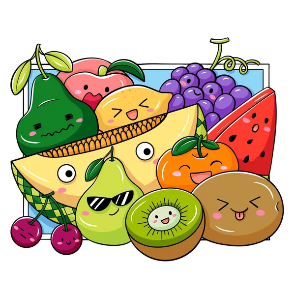 Illustration Fruits Gribouille Dessin Animé — Image vectorielle