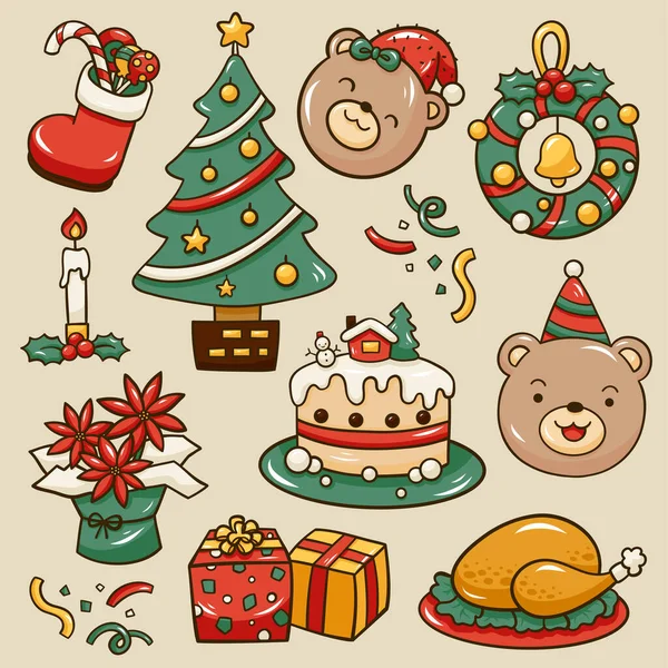 Illustration Éléments Dessin Animé Pour Jour Noël — Image vectorielle