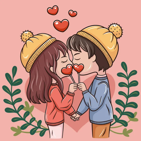 Ilustrasi Karakter Kartun Untuk Hari Valentine - Stok Vektor