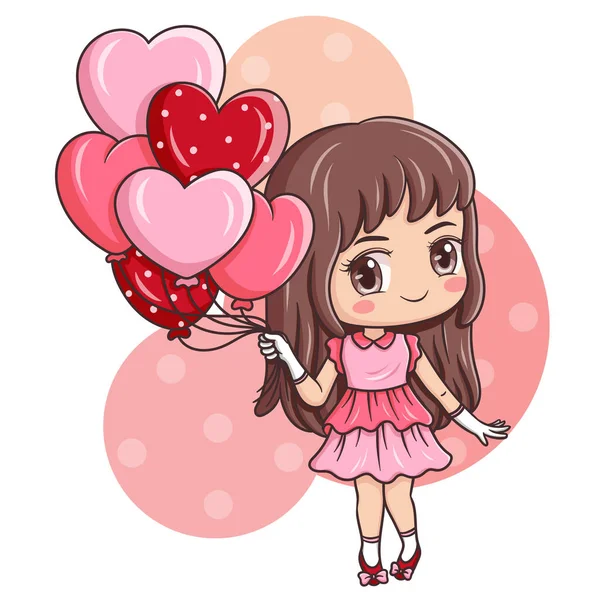 Ilustrasi Kartun Karakter Gadis Cantik Untuk Hari Kasih Sayang - Stok Vektor