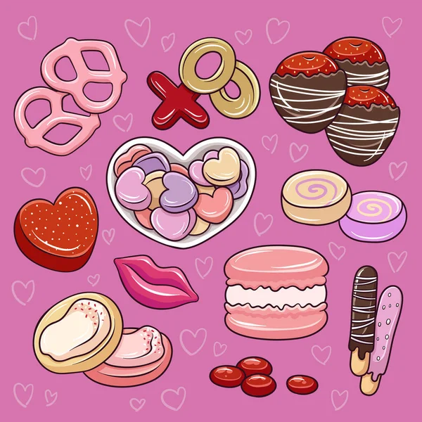 Illustration Bonbons Dessin Animé Saint Valentin — Image vectorielle