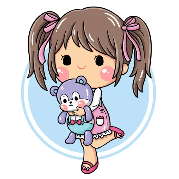 Illustration Cartoon Character Cute Girl — Vetor de Stock