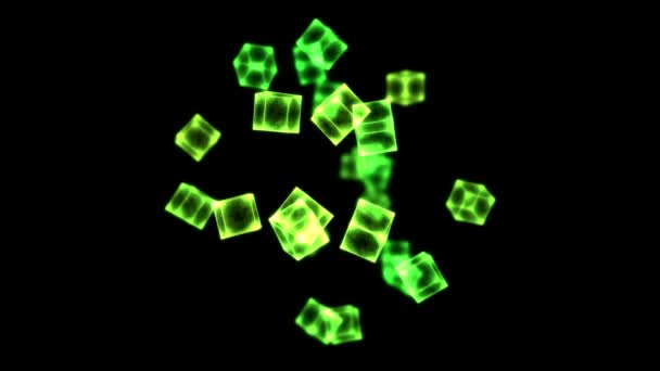 Яркие вращающиеся кубы - зеленая петля — стоковое видео