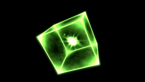 旋转发光的多维数据集动画-环绿色 — 图库视频影像