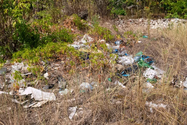 Beaucoup Bouteilles Contenants Plastique Usagés Plonger Dans Les Bois — Photo