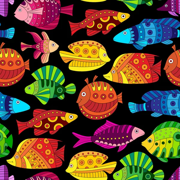 Modèle sans couture avec des poissons tropicaux colorés — Image vectorielle