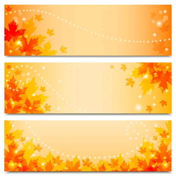 Bandeiras de outono com folhas de bordo — Vetor de Stock