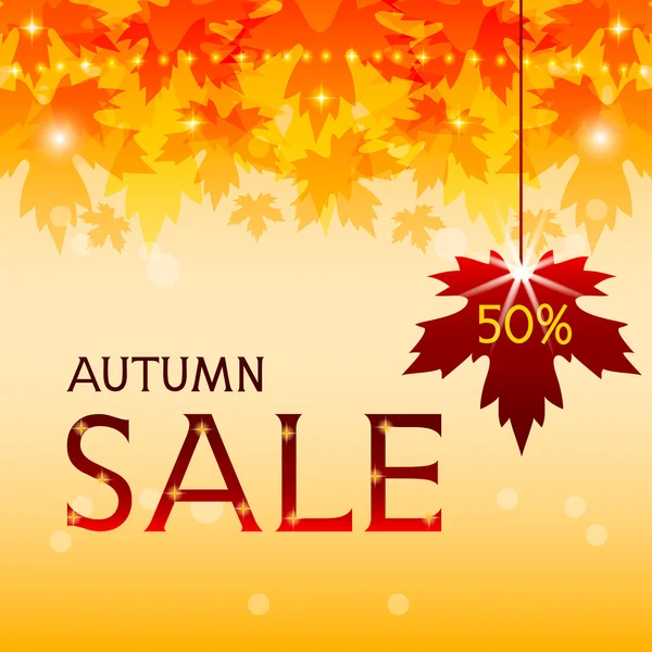 Autumn sale background with maple leaves. — Stock Vector