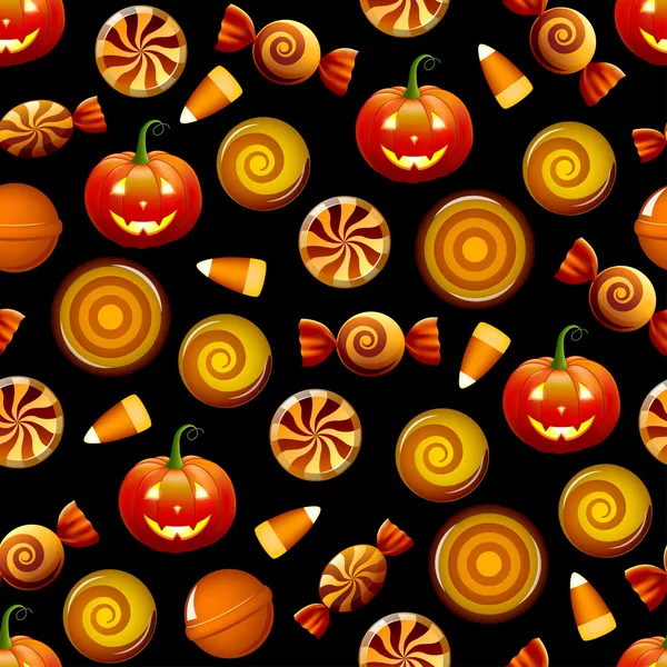 Halloween candy seamless pattern with pumpkins — Stock Vector