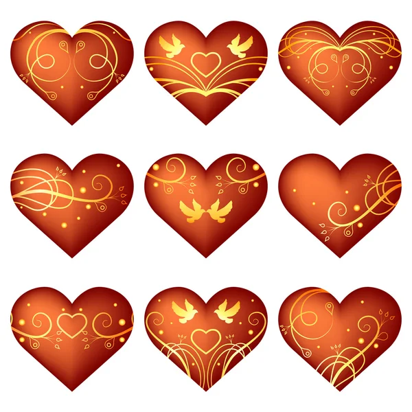 Conjunto de corazones con adorno — Vector de stock