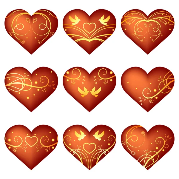 Set of hearts with ornament — Stock Vector