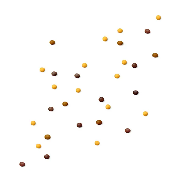 Scattered Mustard Seeds Various Colors Yellow Black Brown White Background — Stock Vector