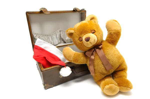 Old case with teddy bear — Stock Photo, Image