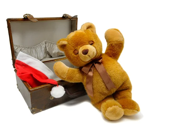 Old case with teddy bear — Stock Photo, Image