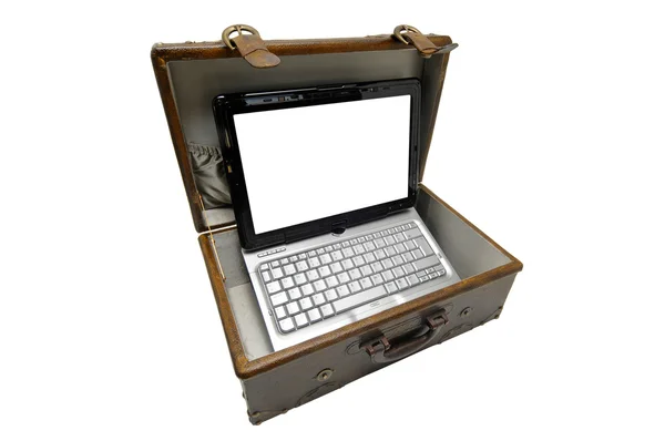 Caso antigo com notebook — Fotografia de Stock