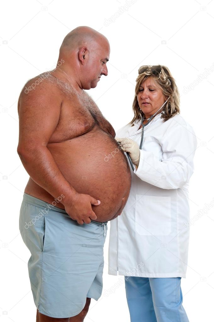 Doctor with very fat male patient