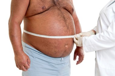 Large male patient belly with doctor clipart