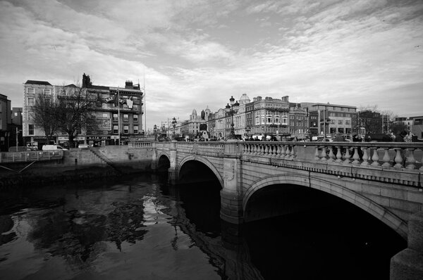 Dublin landmark, Ha'penny bridge on Liffey River