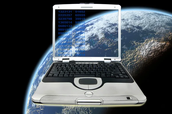 Laptop im All — Stockfoto