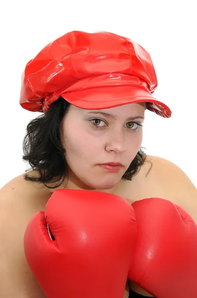 年轻女子机智拳击手套 — 图库照片