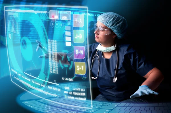 Doctor with screens — Stock Photo, Image