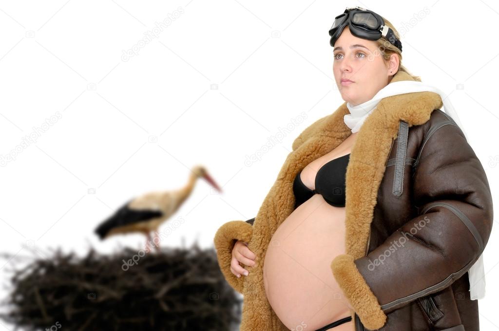 Pregnant woman and stork