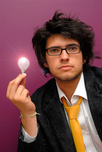 Young man with light — Stock Photo, Image