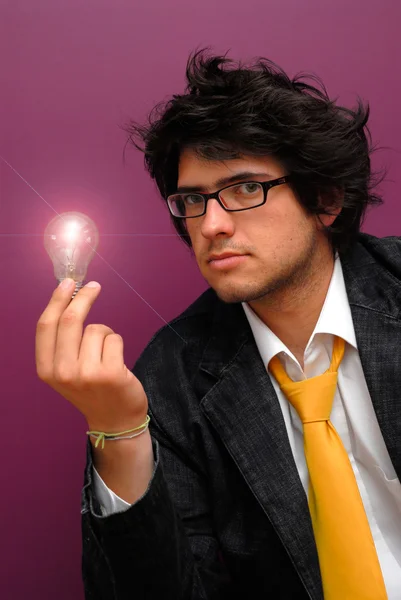 Young man with light — Stock Photo, Image