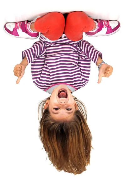 Young girl upside down — Stock fotografie