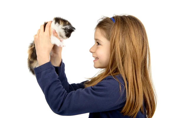 Dívka s baby cat — Stock fotografie