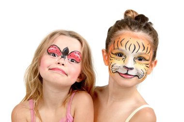 Face painting, tiger and ladybug clipart