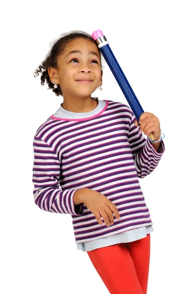 Criança com lápis grande — Fotografia de Stock