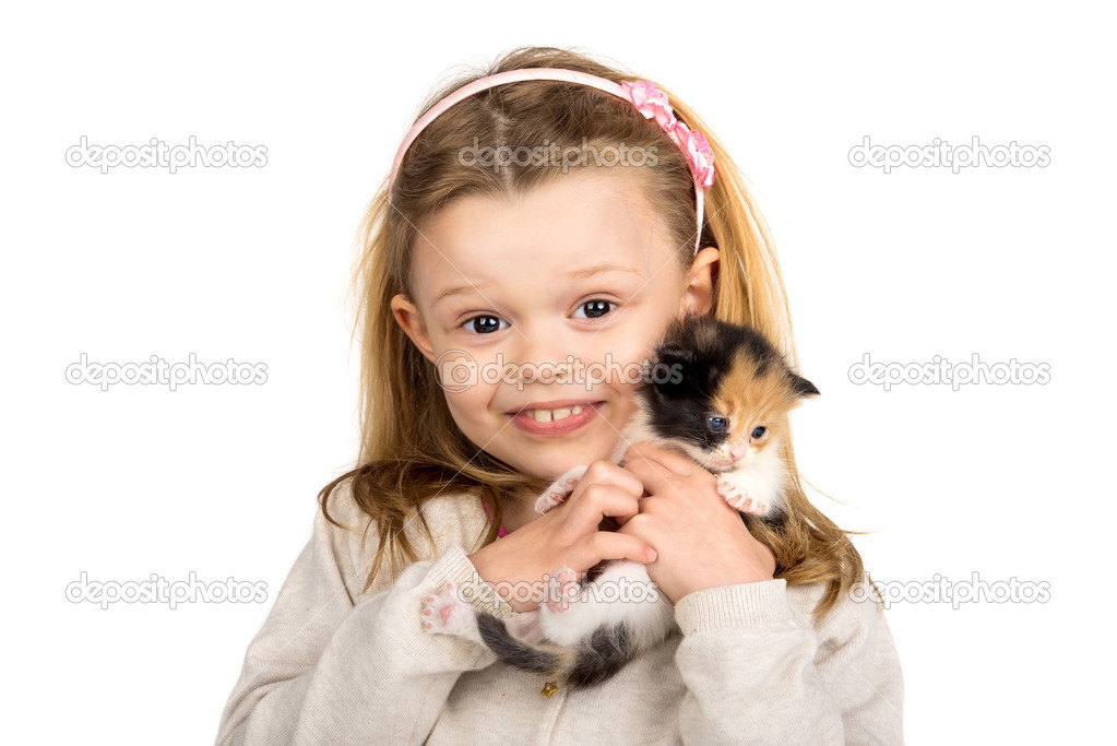 Girl with baby cat