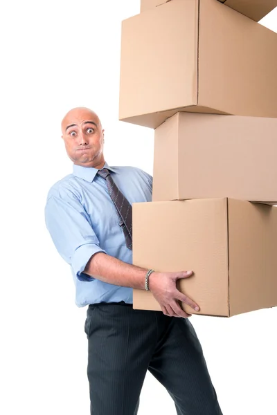 Businessman carries boxes — Stock Photo, Image