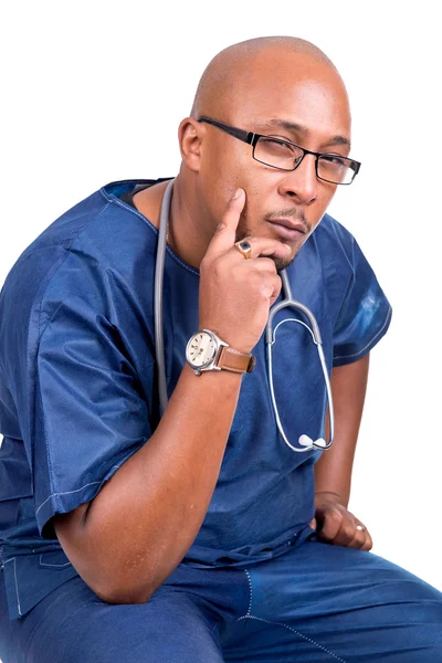 African Doctor thinking — Stock Photo, Image