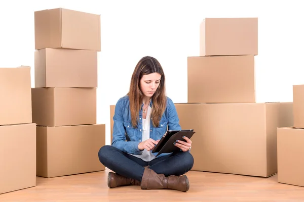 Girl with boxes — Stock Photo, Image