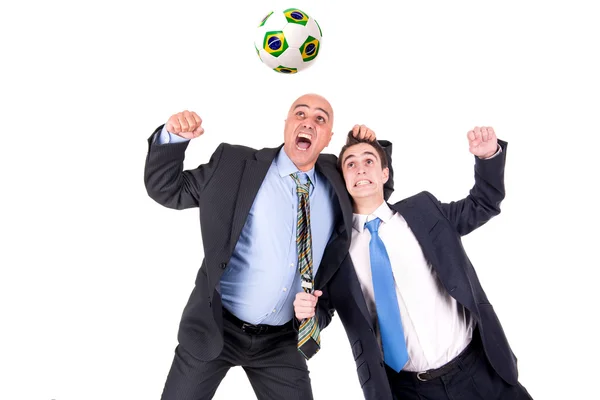 Hommes d'affaires jouant au football — Photo