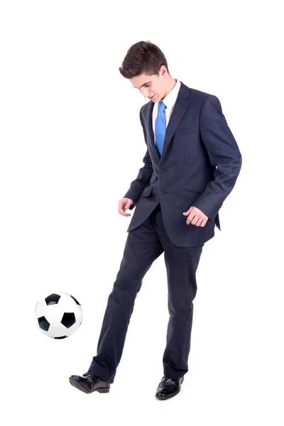 Uomo d'affari che gioca a calcio — Foto Stock