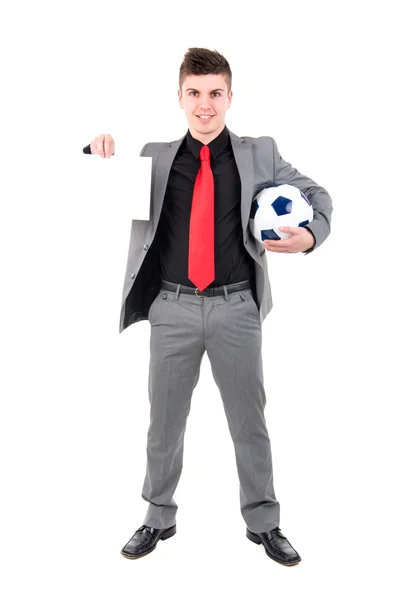 Empresário jogando futebol — Fotografia de Stock