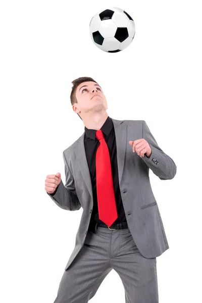 Businessman playing soccer — Stock Photo, Image