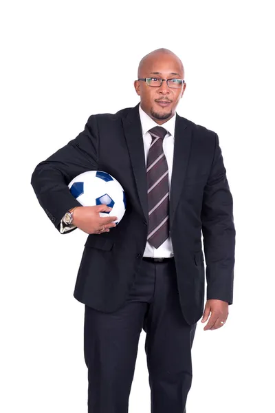 Empresario con balón de fútbol — Foto de Stock