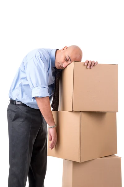 Businessman with boxes — Stock Photo, Image