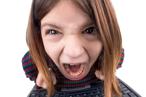 Menina com computador portátil — Fotografia de Stock