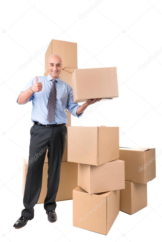 Businessman with boxes