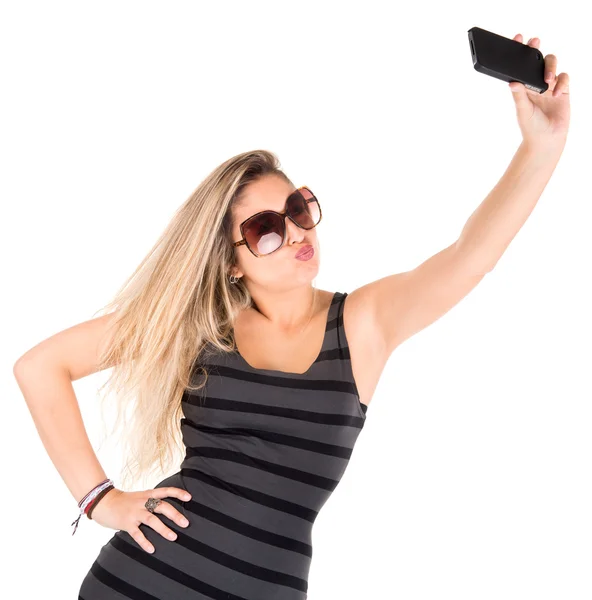 Vrouw die een selfie"" — Stockfoto