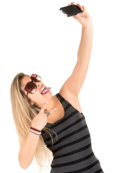 Vrouw die een selfie"" — Stockfoto